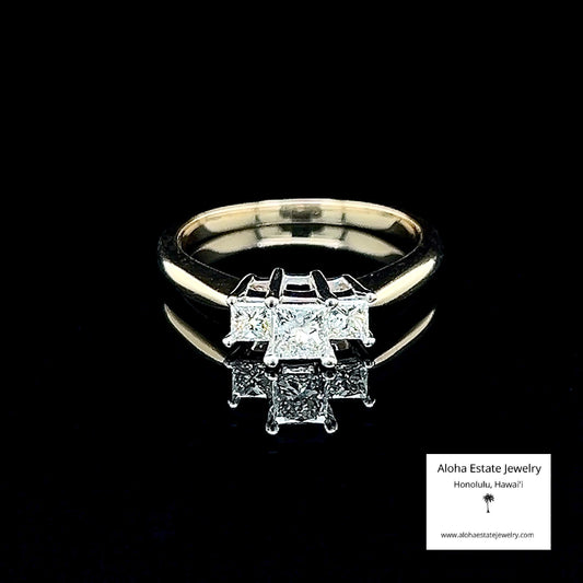 Princess Cut Past, Present, Future Diamond Ring in 14K