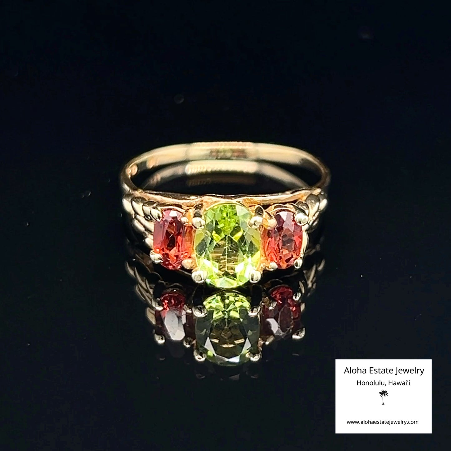 Vintage Peridot & Rubellite Tourmaline Ring in 14K