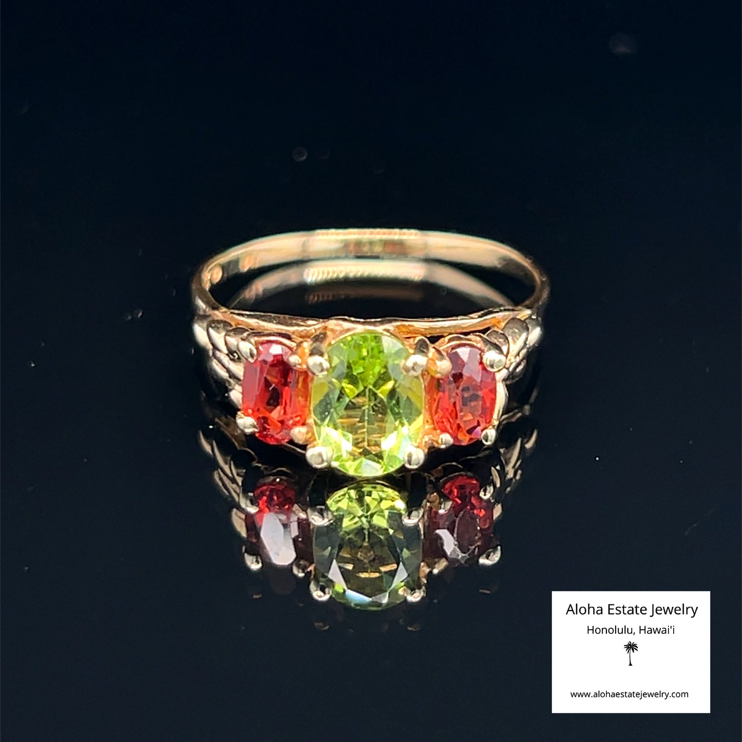 Vintage Peridot & Rubellite Tourmaline Ring in 14K