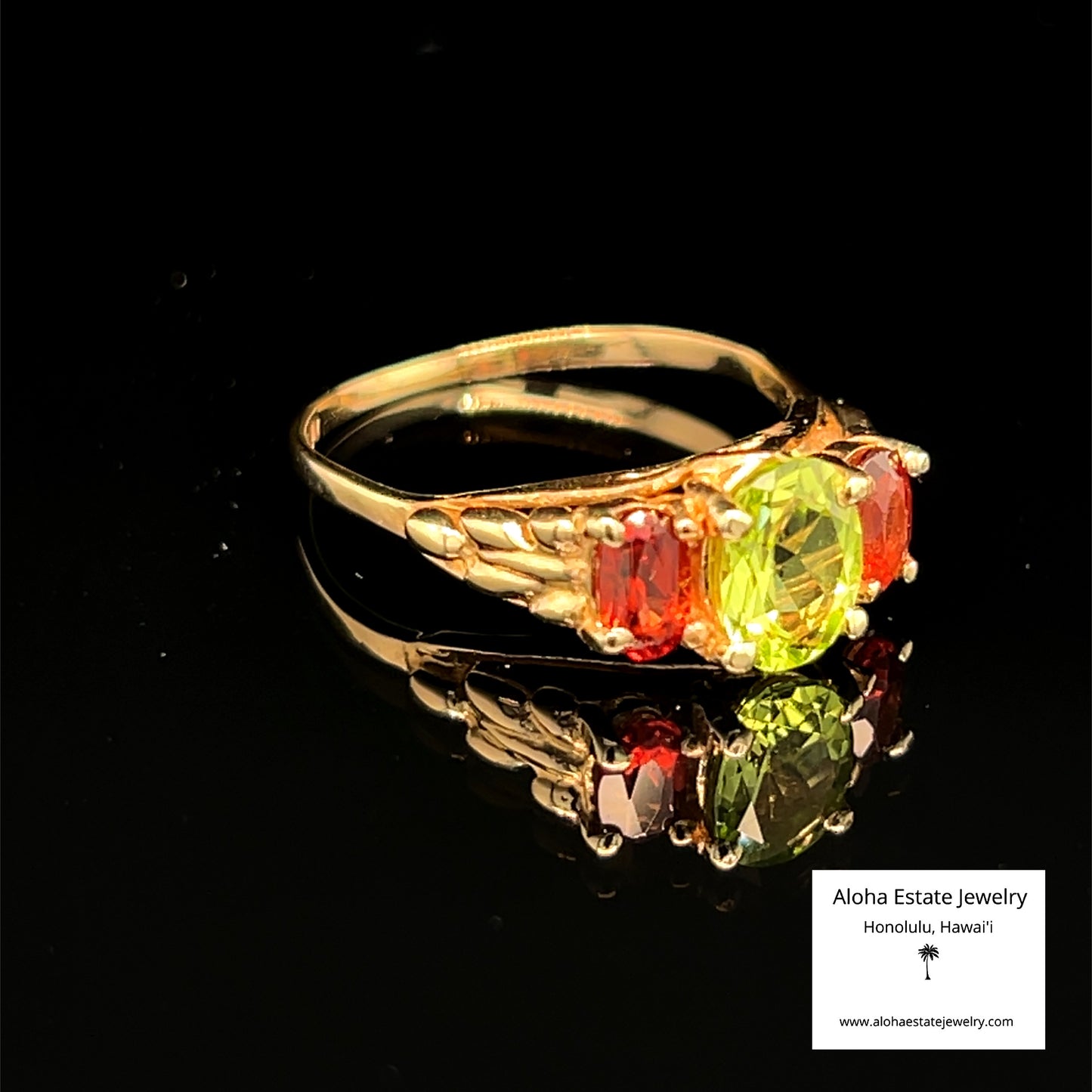 Vintage Peridot & Rubellite Tourmaline Ring in 14K