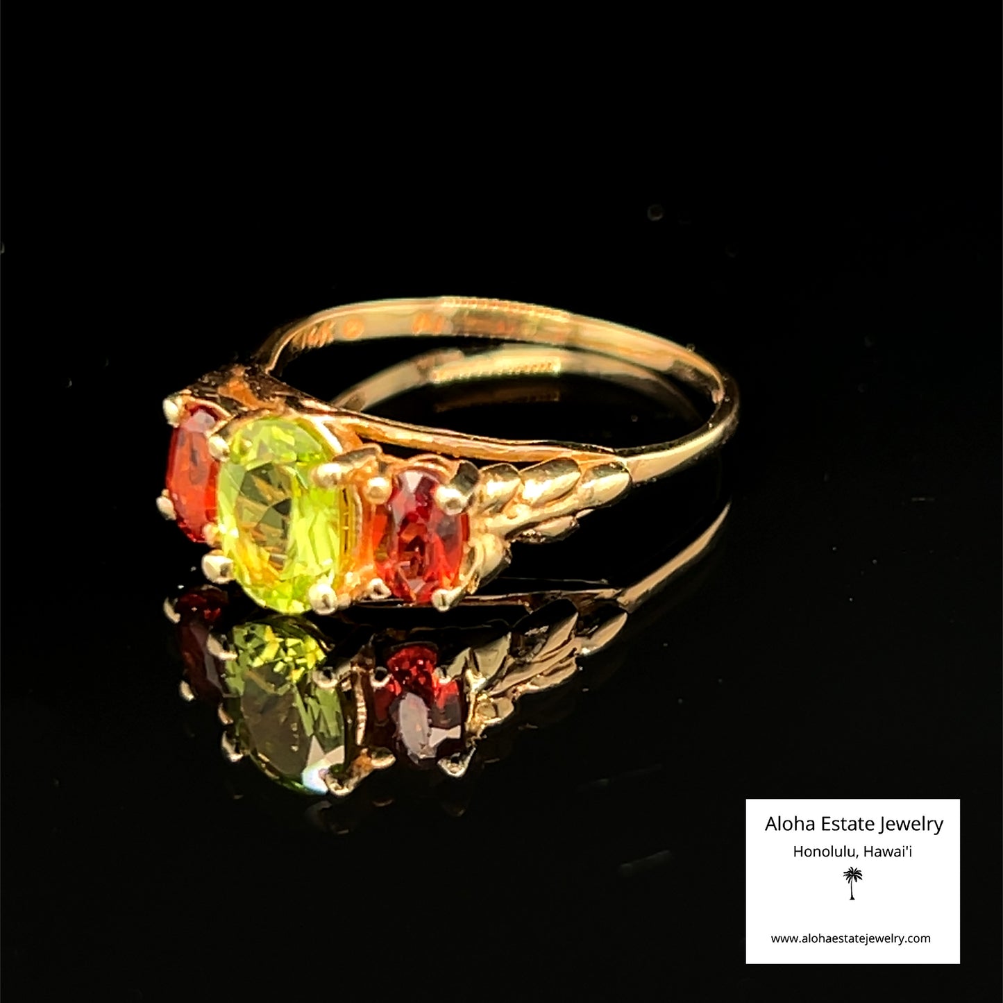 Vintage Peridot & Rubellite Tourmaline Ring in 14K