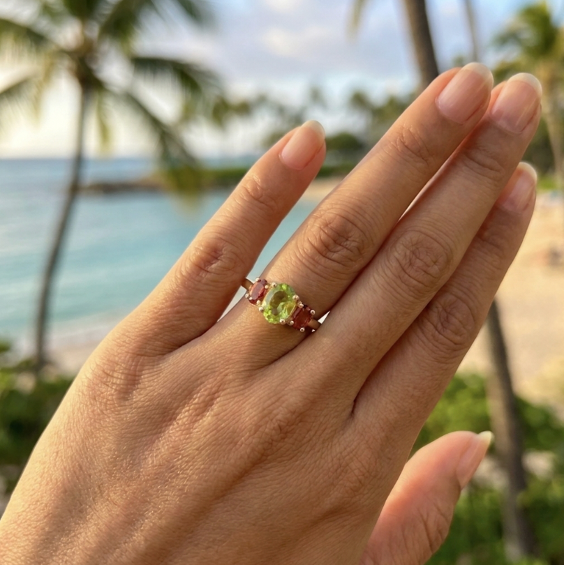 Vintage Peridot & Rubellite Tourmaline Ring in 14K