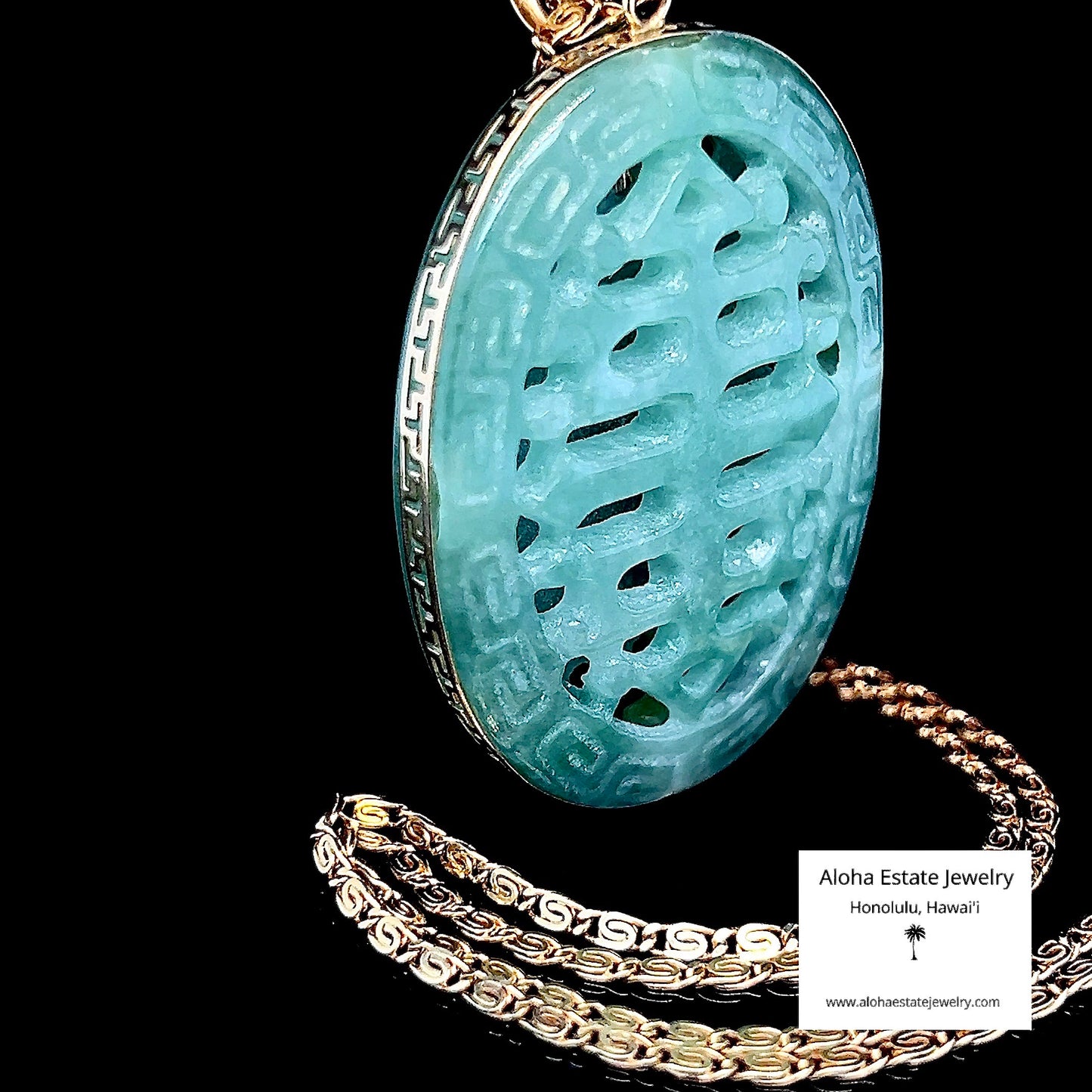 Jadeite Double Happiness Pendant 14K with Chain