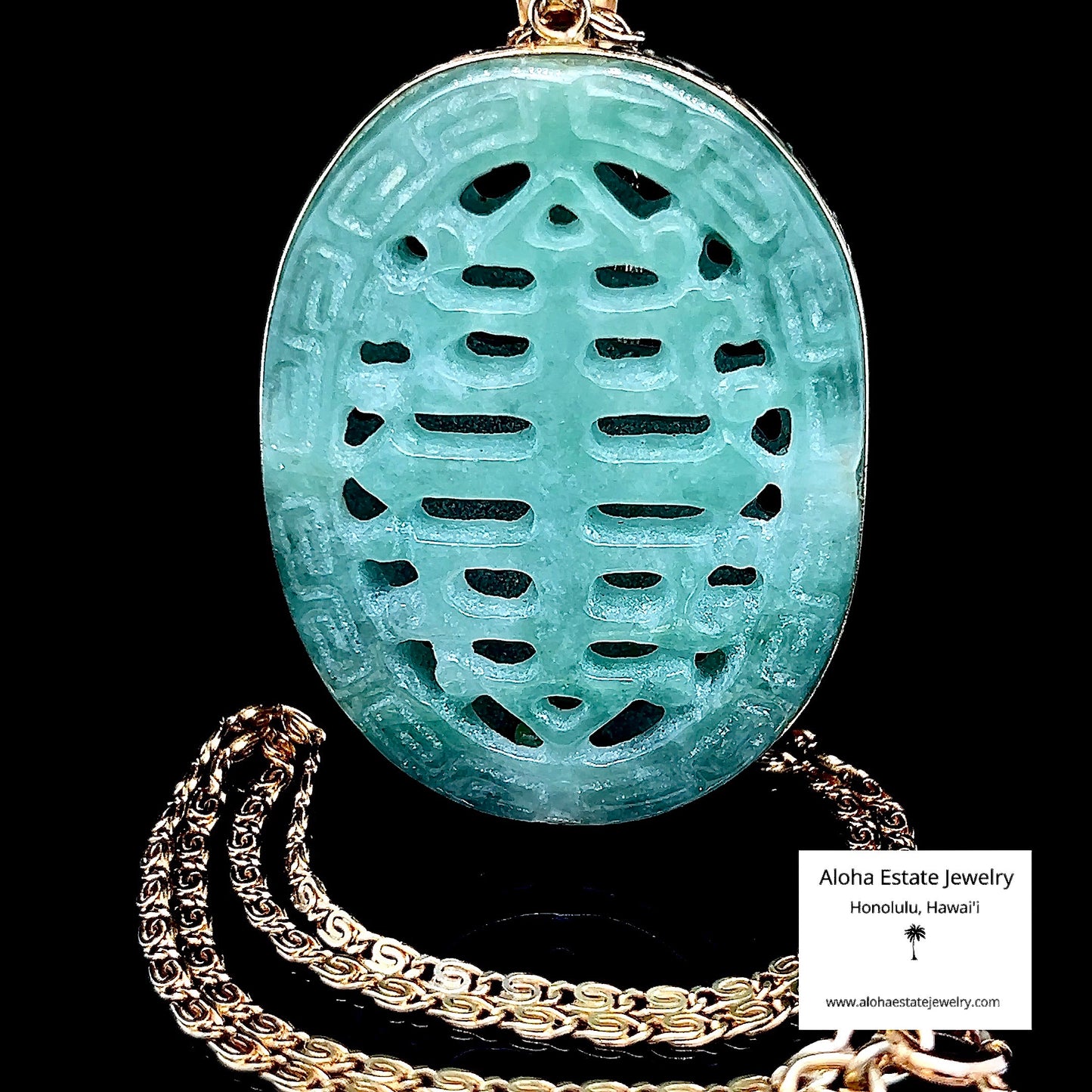 Jadeite Double Happiness Pendant 14K with Chain