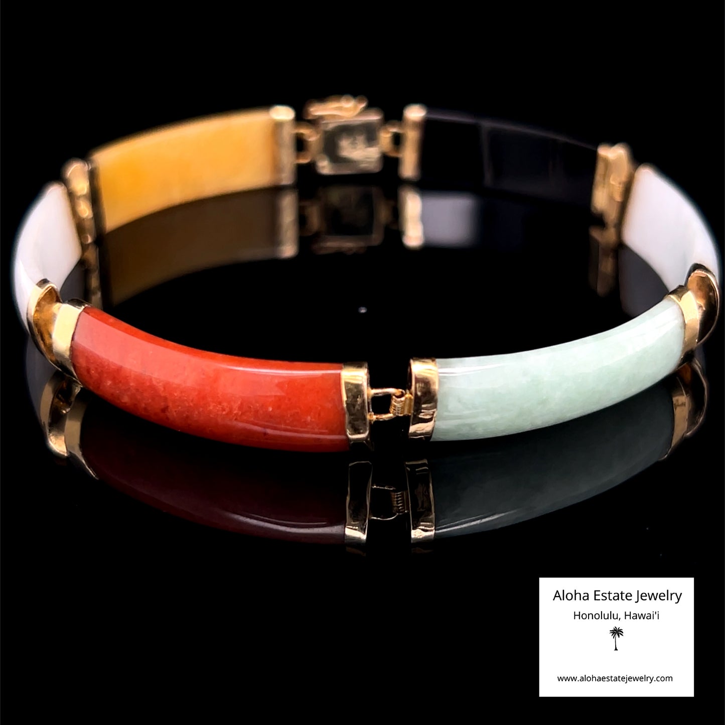 Multi-Color Jade Panel Bracelet in 14K Gold Fu Clasp