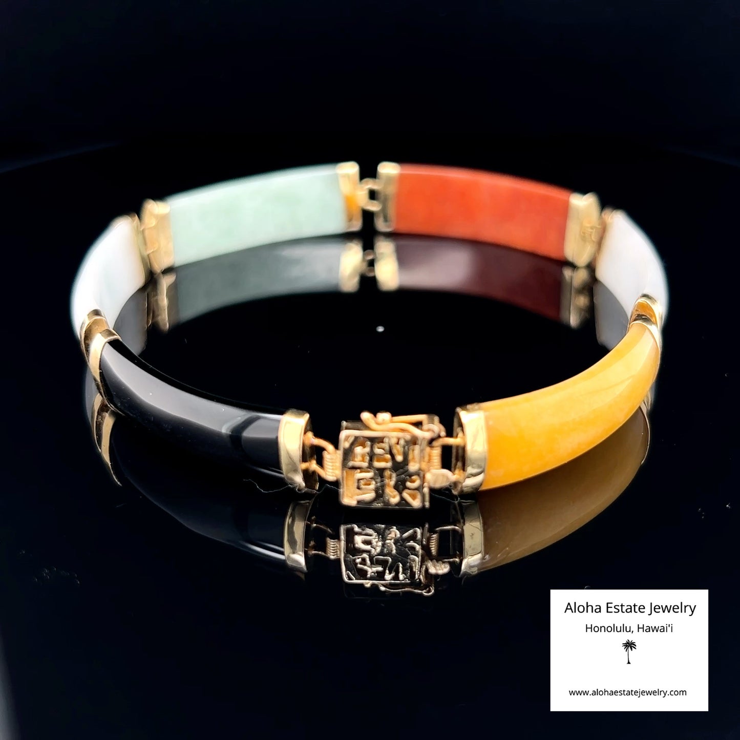 Multi-Color Jade Panel Bracelet in 14K Gold Fu Clasp