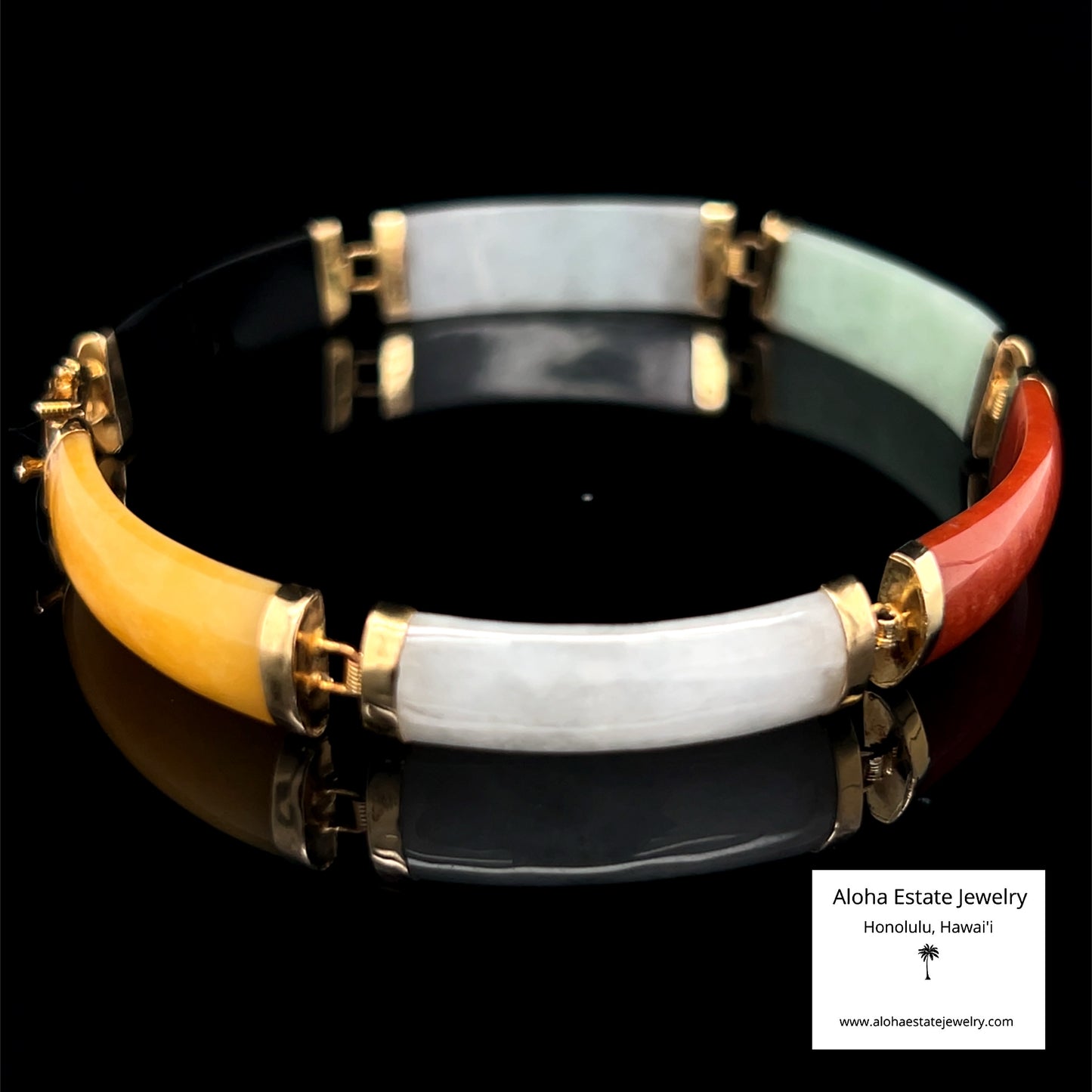 Multi-Color Jade Panel Bracelet in 14K Gold Fu Clasp