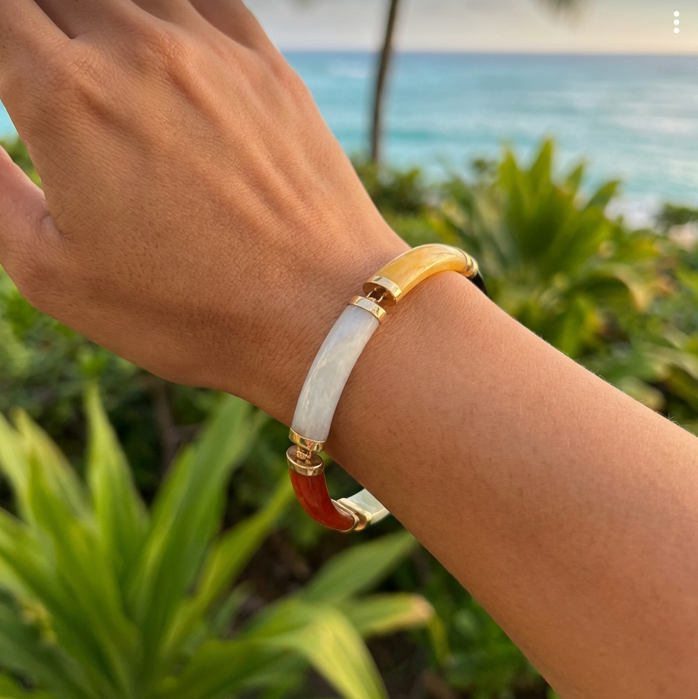 Multi-Color Jade Panel Bracelet in 14K Gold Fu Clasp