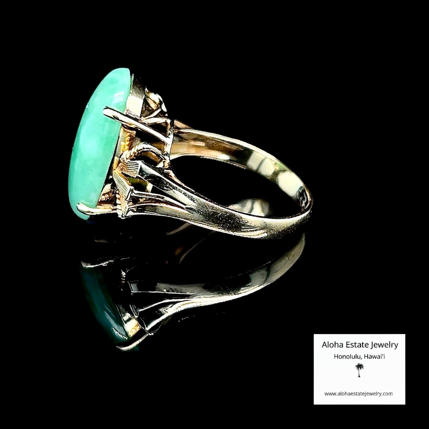 Antique 14K Apple Green Burmese Jadeite Ring