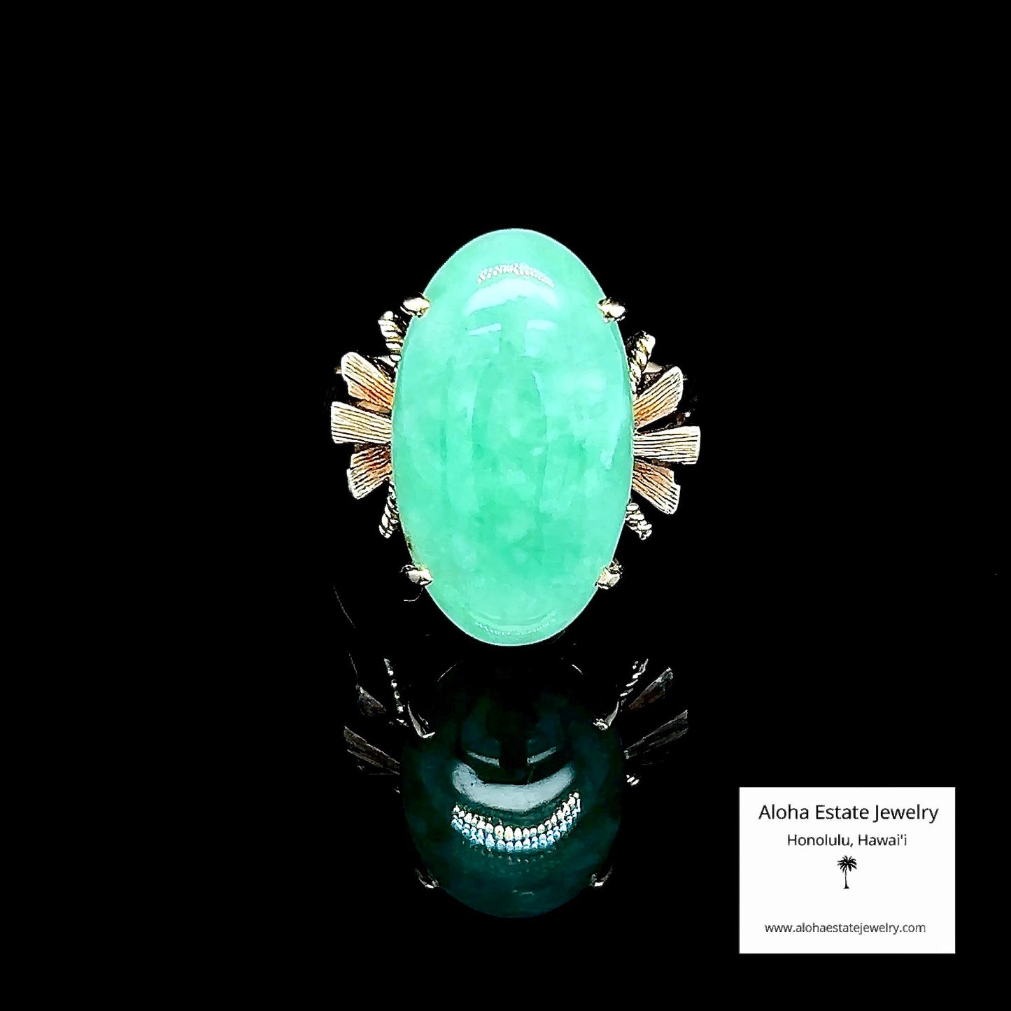 Antique 14K Apple Green Burmese Jadeite Ring