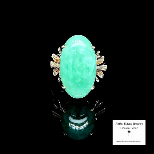 Antique 14K Apple Green Burmese Jadeite Ring