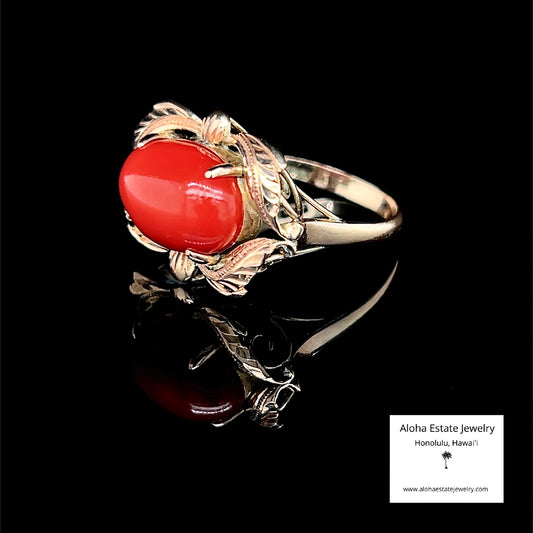 Antique Mid-Victorian 18K Mediterranean Coral Ring