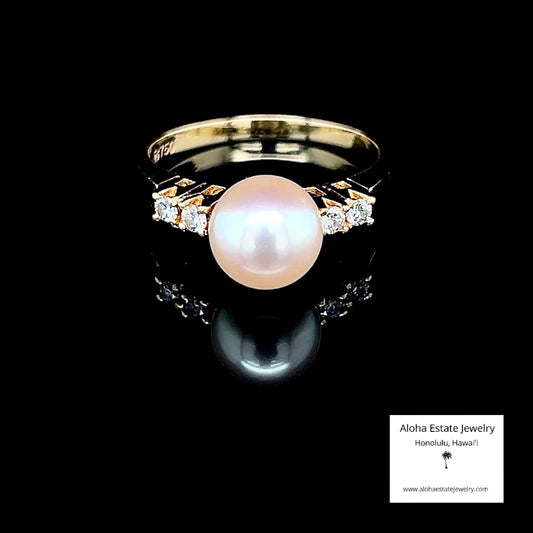 Mikimoto 18K Pearl & Diamonds Ring