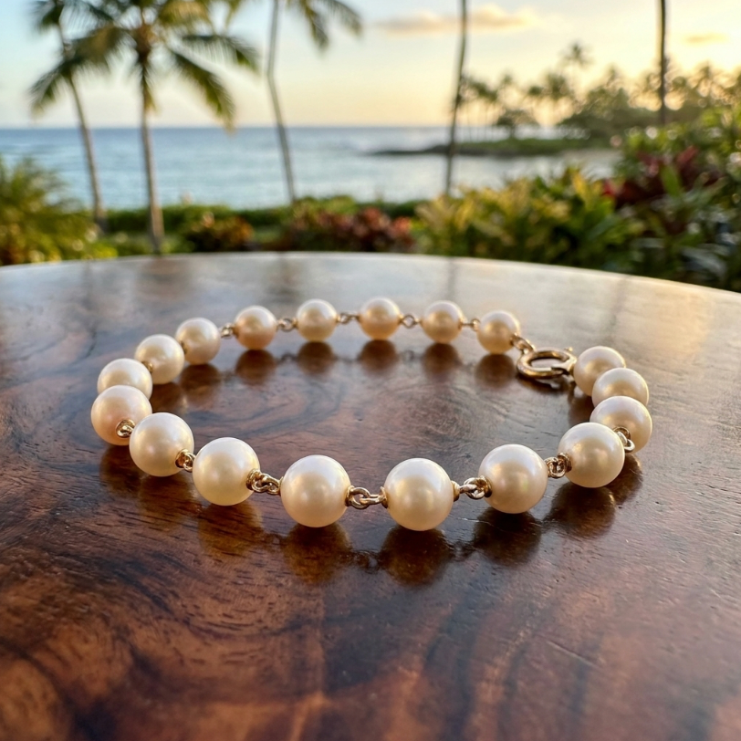 Vintage Beautiful 14K Akoya Pearls Station Bracelet