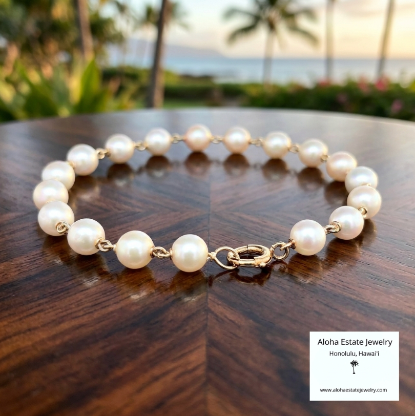 Vintage Beautiful 14K Akoya Pearls Station Bracelet
