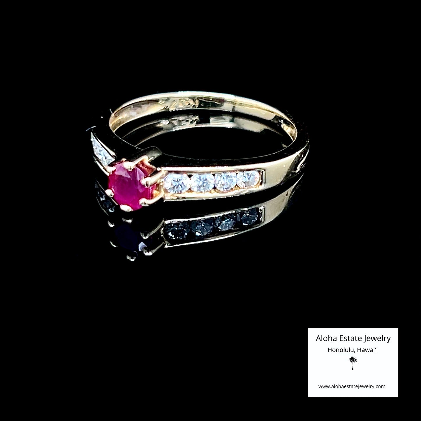 Estate 14K Natural Ruby & Diamonds Ring