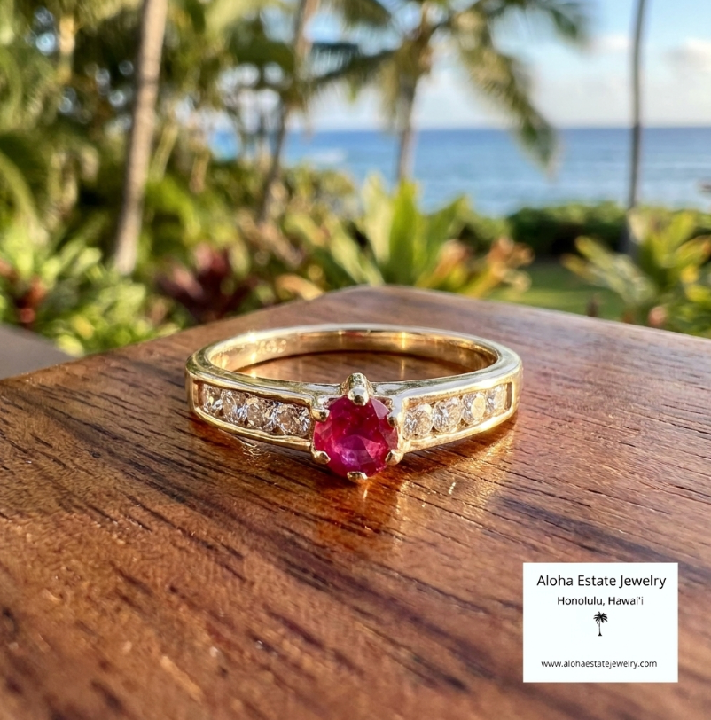 Estate 14K Natural Ruby & Diamonds Ring