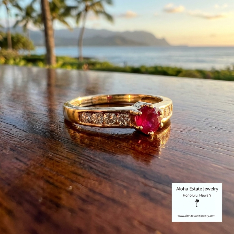 Estate 14K Natural Ruby & Diamonds Ring