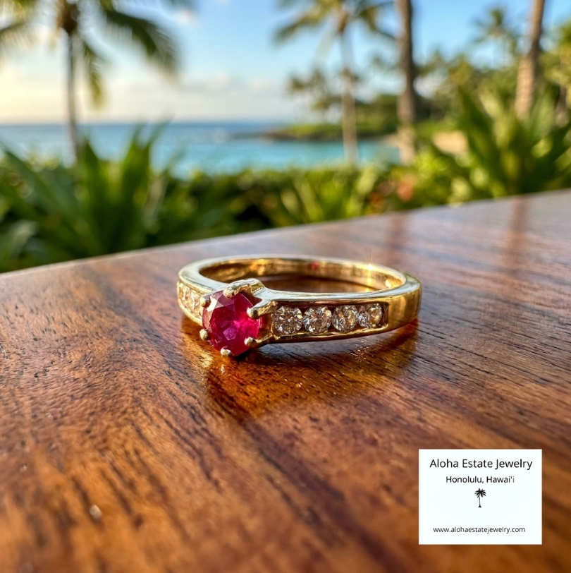 Estate 14K Natural Ruby & Diamonds Ring