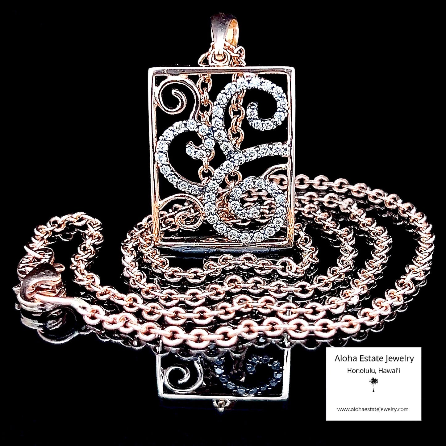 Freeform Estate Diamond Paisley Pendant Necklace in 18k