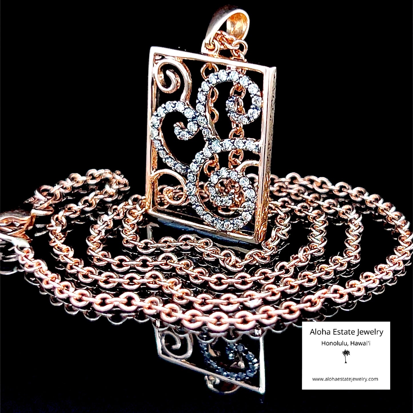 Freeform Estate Diamond Paisley Pendant Necklace in 18k