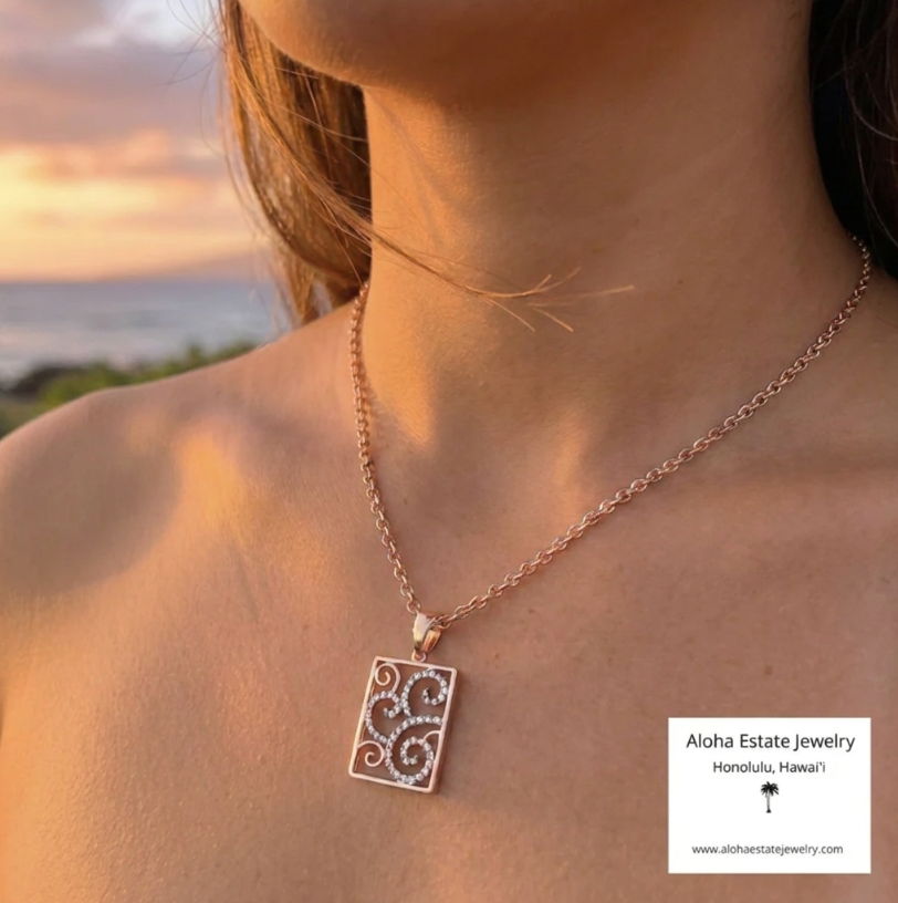 Freeform Estate Diamond Paisley Pendant Necklace in 18k