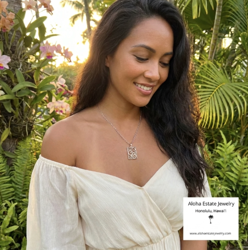 Freeform Estate Diamond Paisley Pendant Necklace in 18k