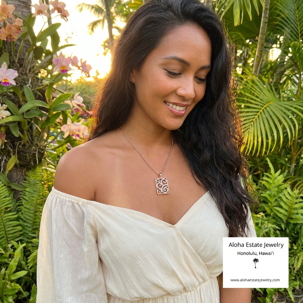 Freeform Estate Diamond Paisley Pendant Necklace in 18k