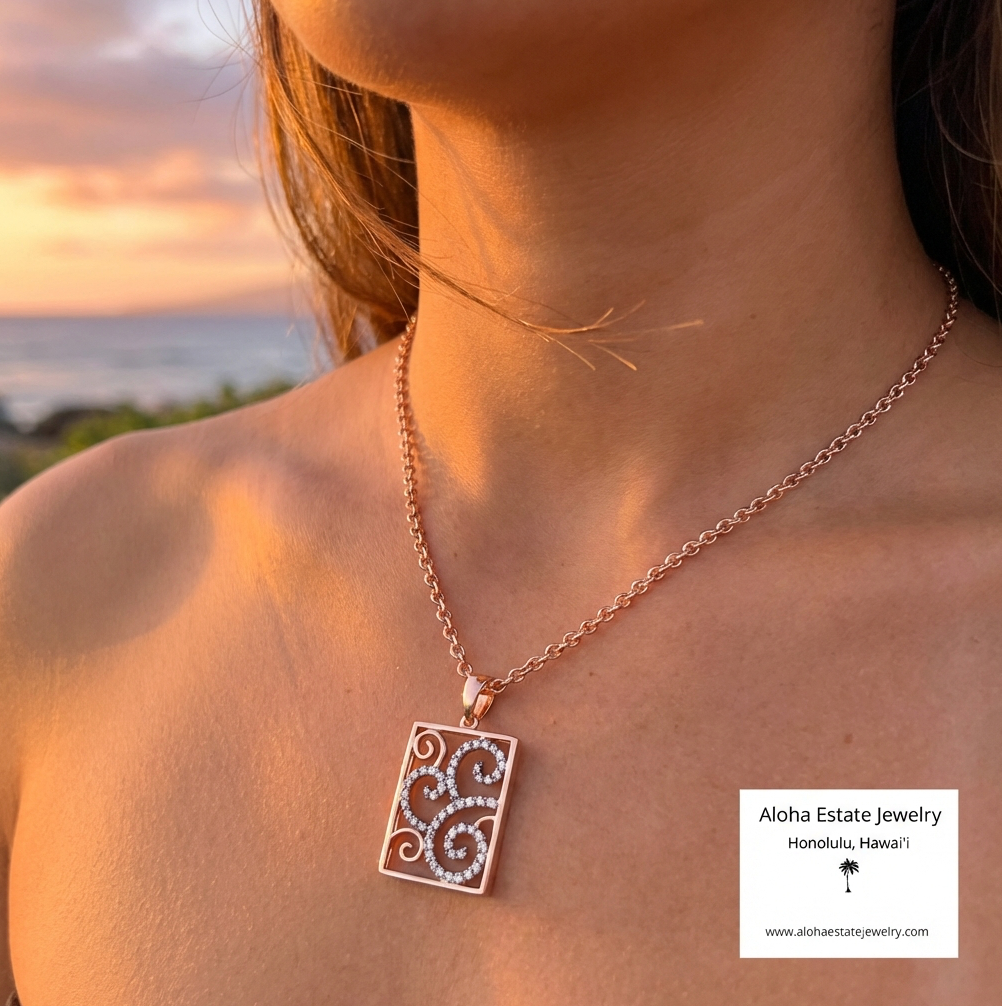 Freeform Estate Diamond Paisley Pendant Necklace in 18k