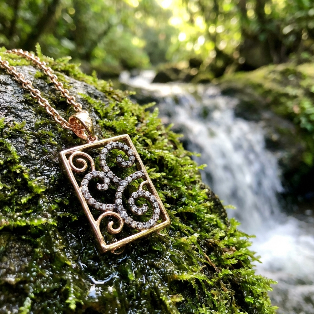 Freeform Estate Diamond Paisley Pendant Necklace in 18k