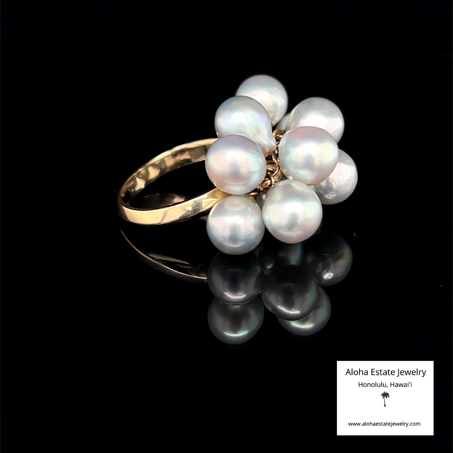 Vintage 14k Silver-Blue Akoya Baroque Pearls Cluster Ring