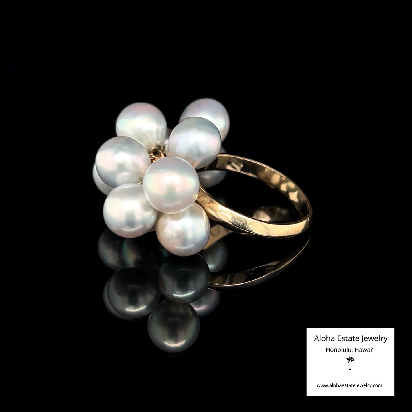 Vintage 14k Silver-Blue Akoya Baroque Pearls Cluster Ring