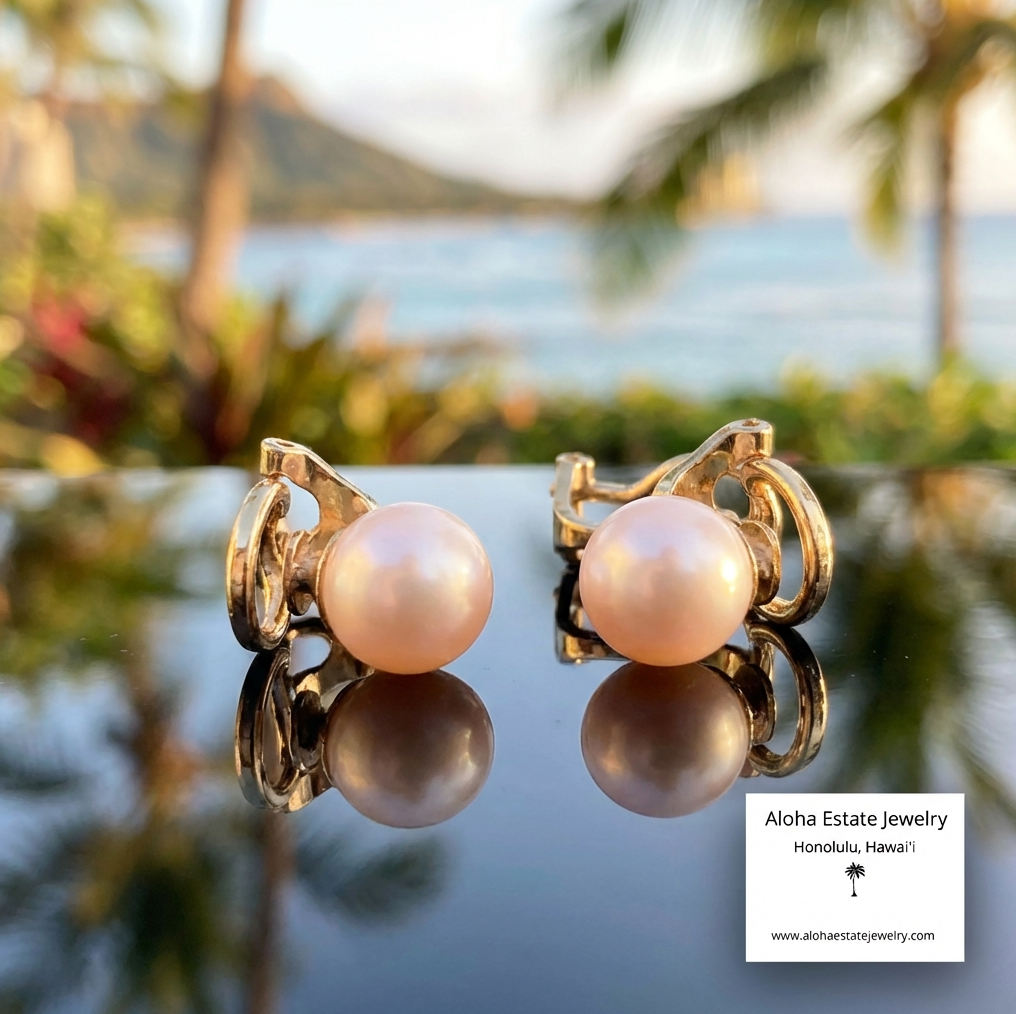 Vintage 18K Franz Bruening Akoya Pearl Earrings