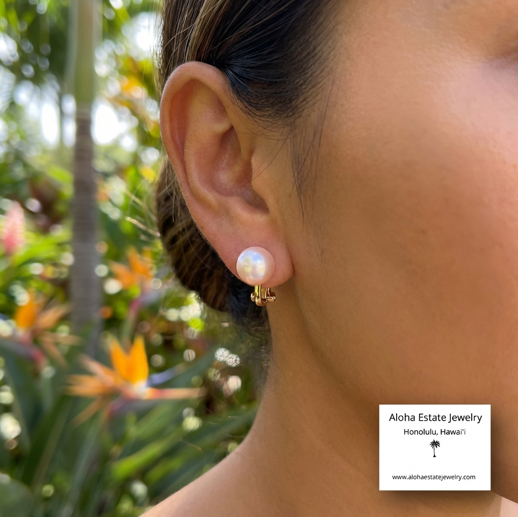 Vintage 18K Franz Bruening Akoya Pearl Earrings