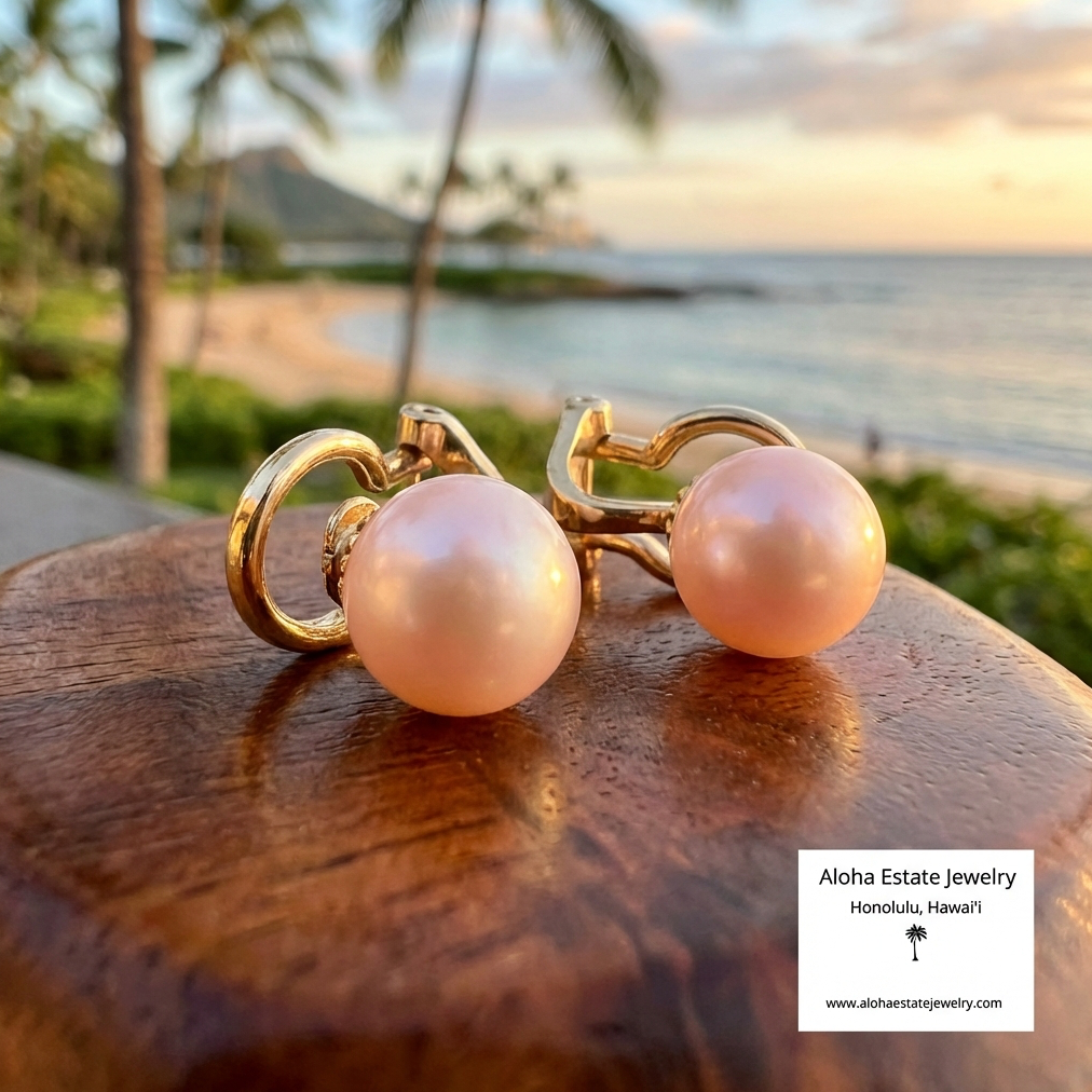 Vintage 18K Franz Bruening Akoya Pearl Earrings