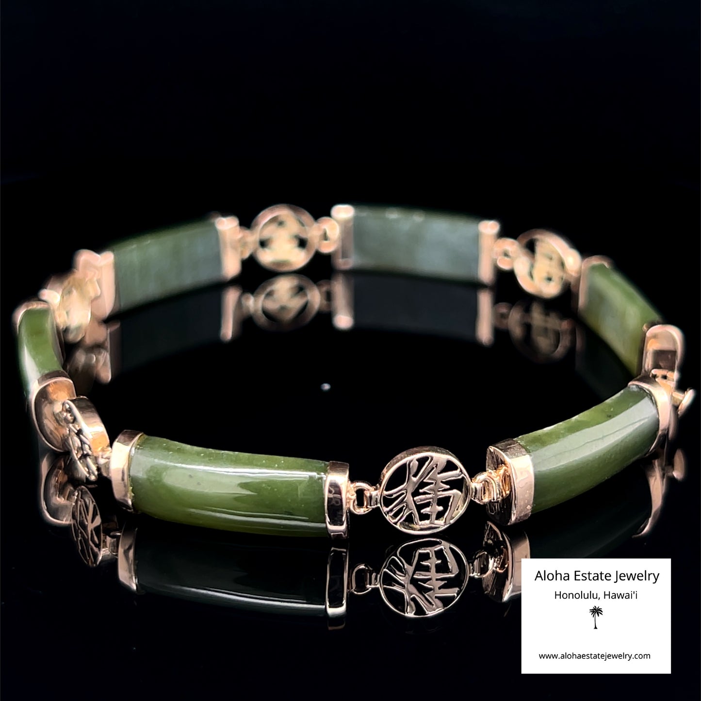 Estate 14K Dark Green Jade Panel Bracelet