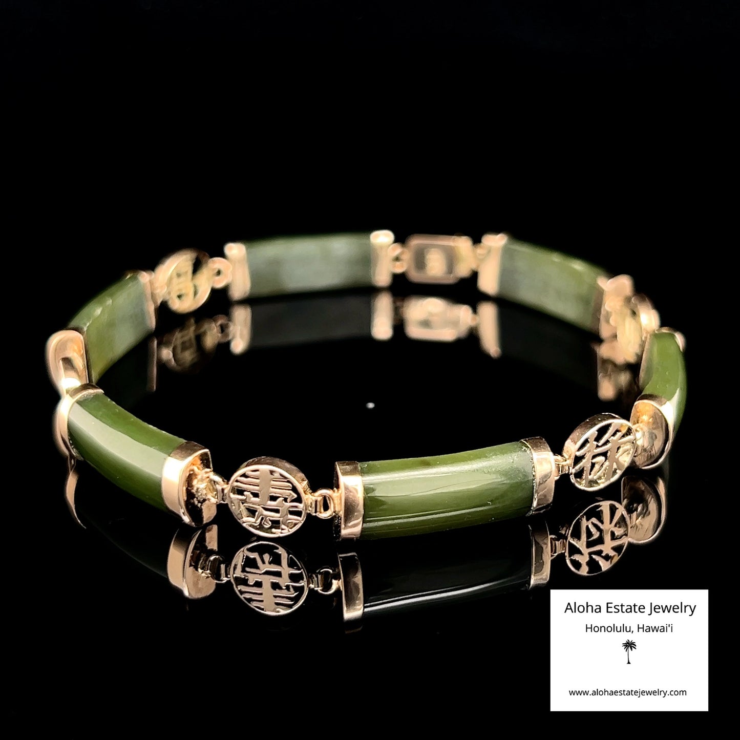 Estate 14K Dark Green Jade Panel Bracelet
