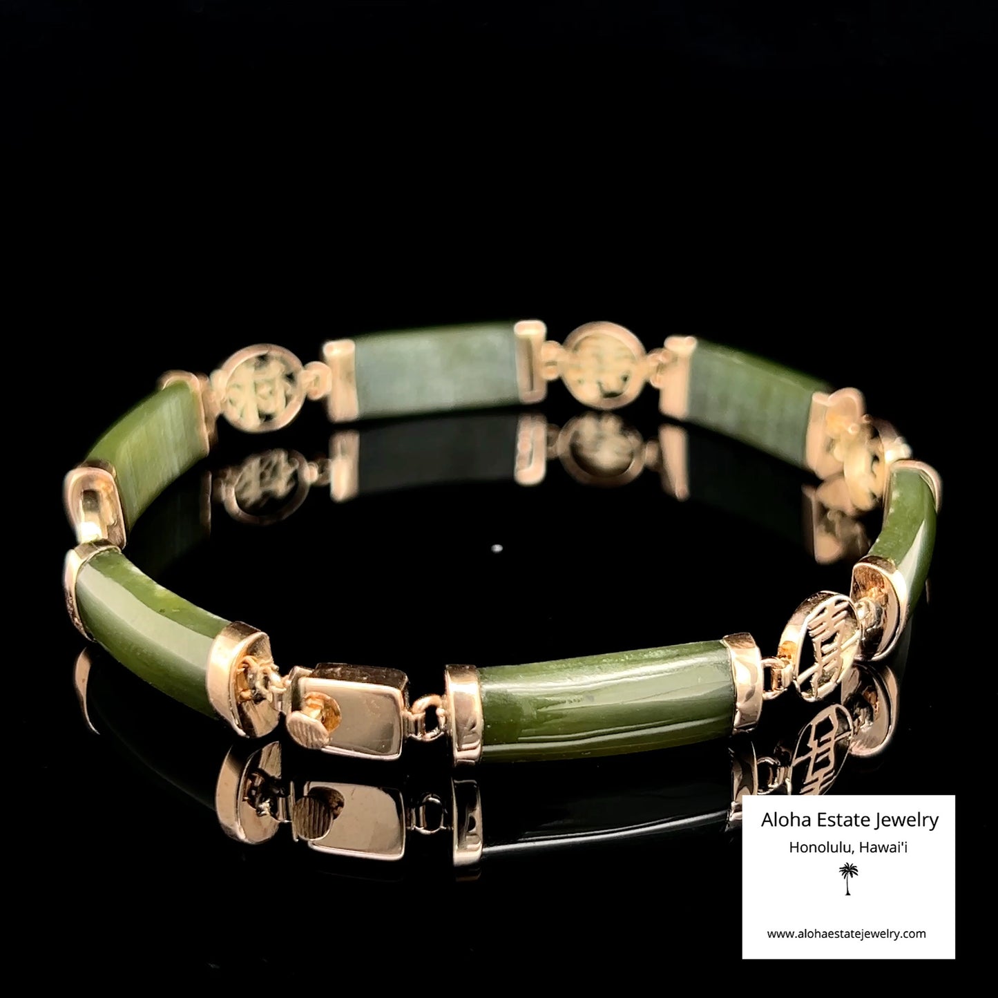 Estate 14K Dark Green Jade Panel Bracelet