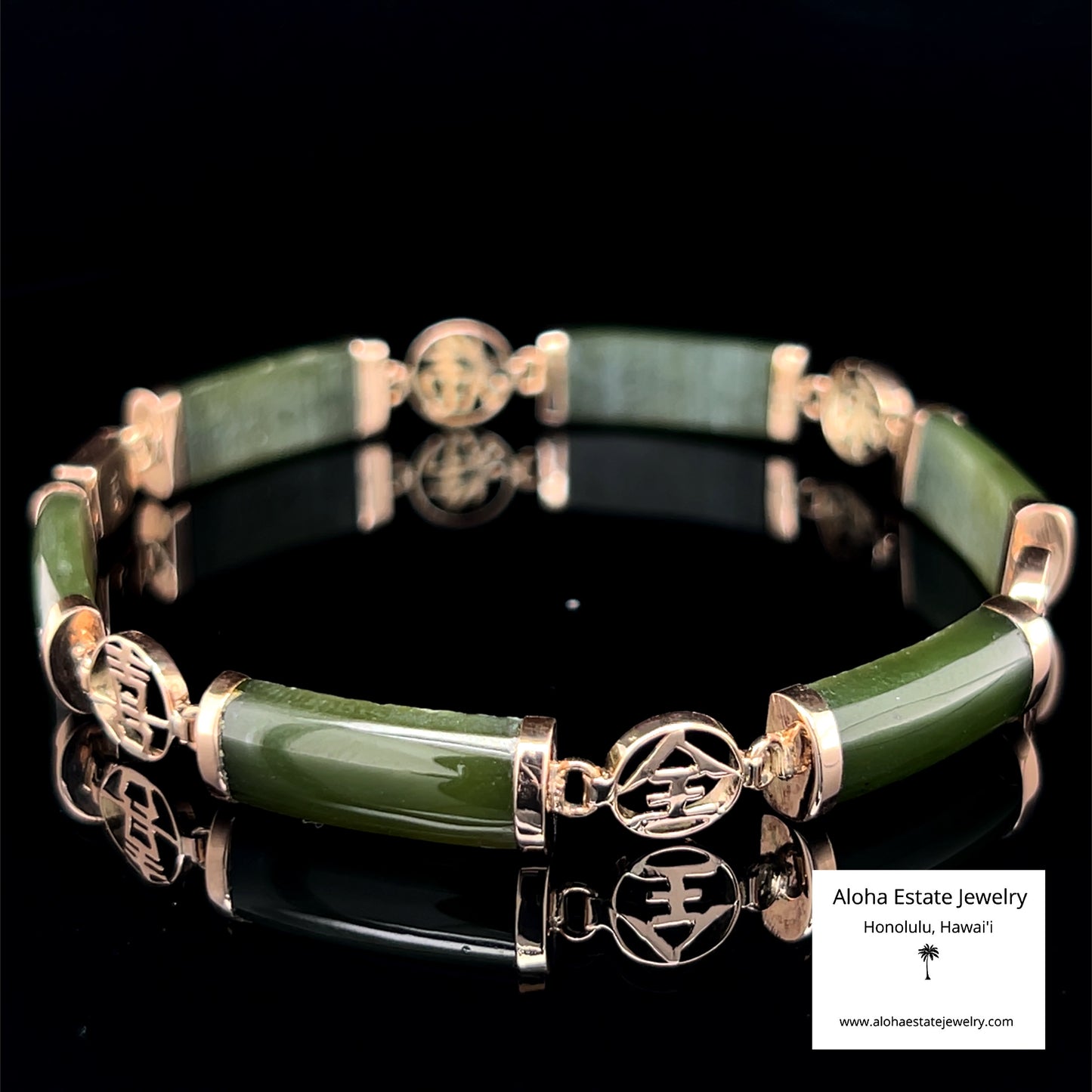 Estate 14K Dark Green Jade Panel Bracelet