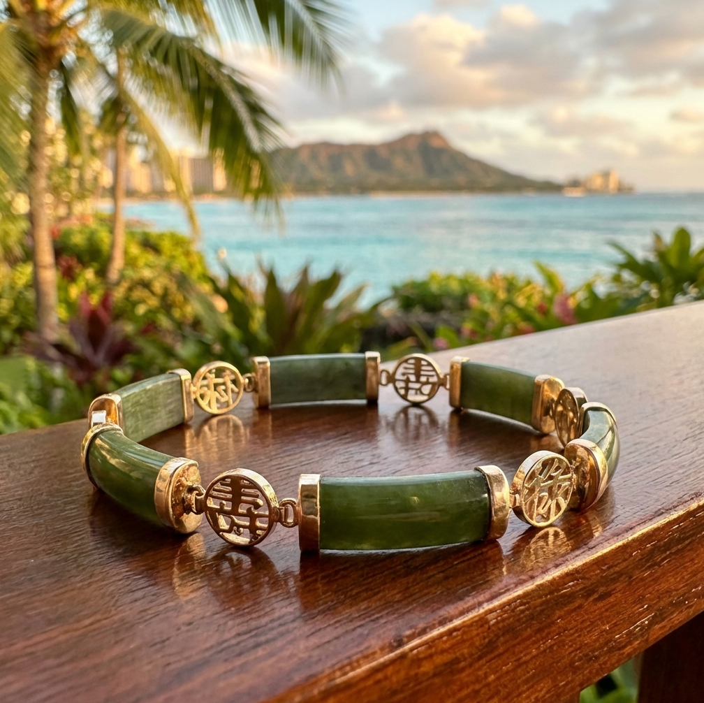 Estate 14K Dark Green Jade Panel Bracelet