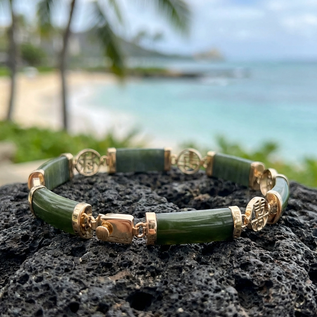 Estate 14K Dark Green Jade Panel Bracelet