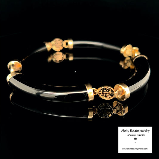 Vintage 14K Black Jade Tubular Link Bracelet