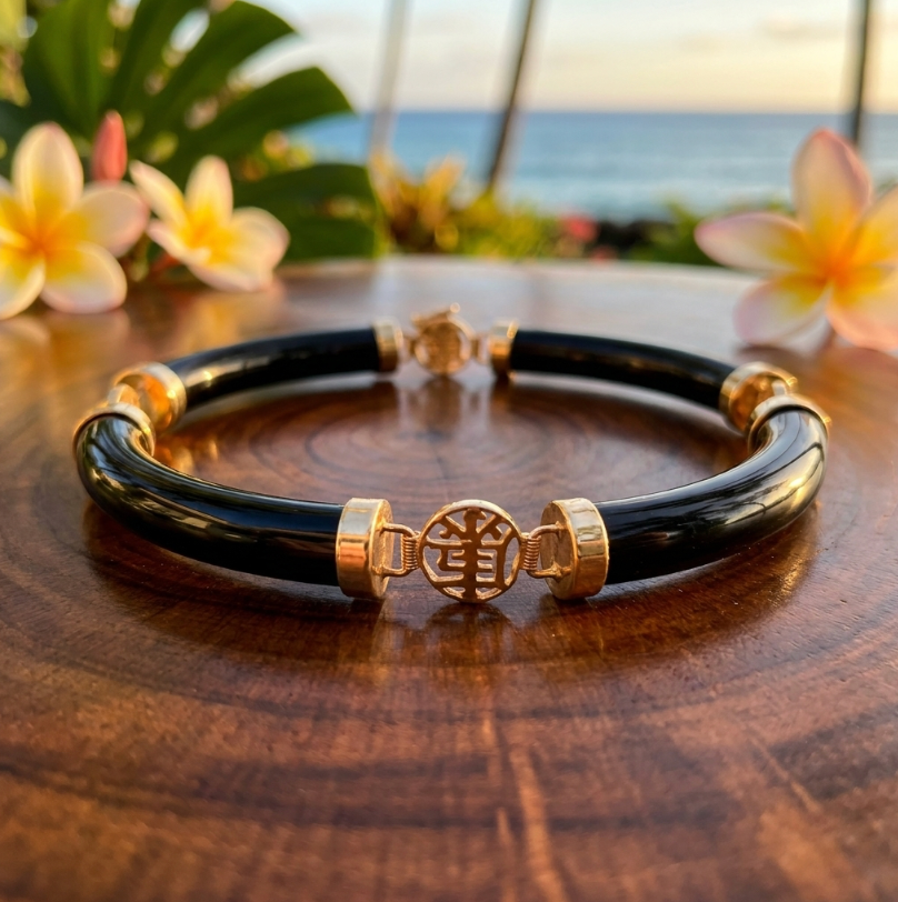 Vintage 14K Black Jade Tubular Link Bracelet