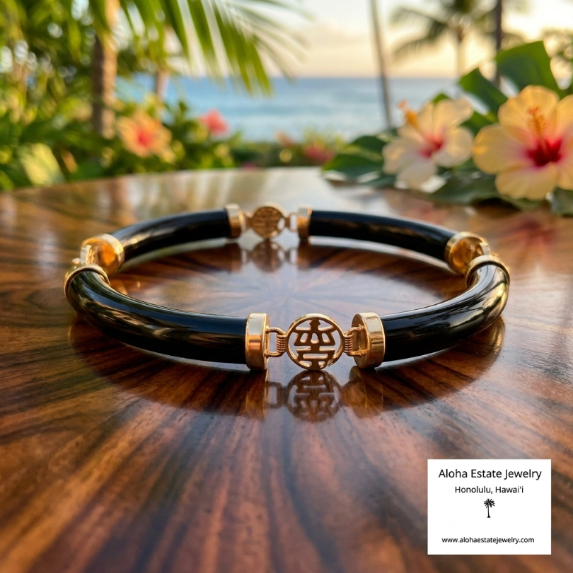 Vintage 14K Black Jade Tubular Link Bracelet