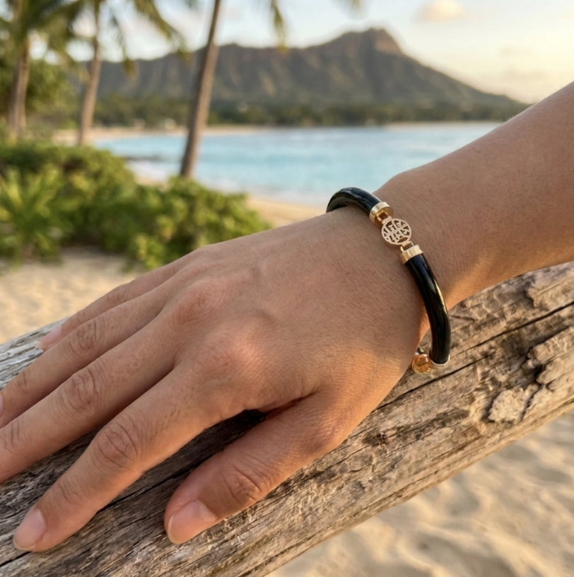 Vintage 14K Black Jade Tubular Link Bracelet