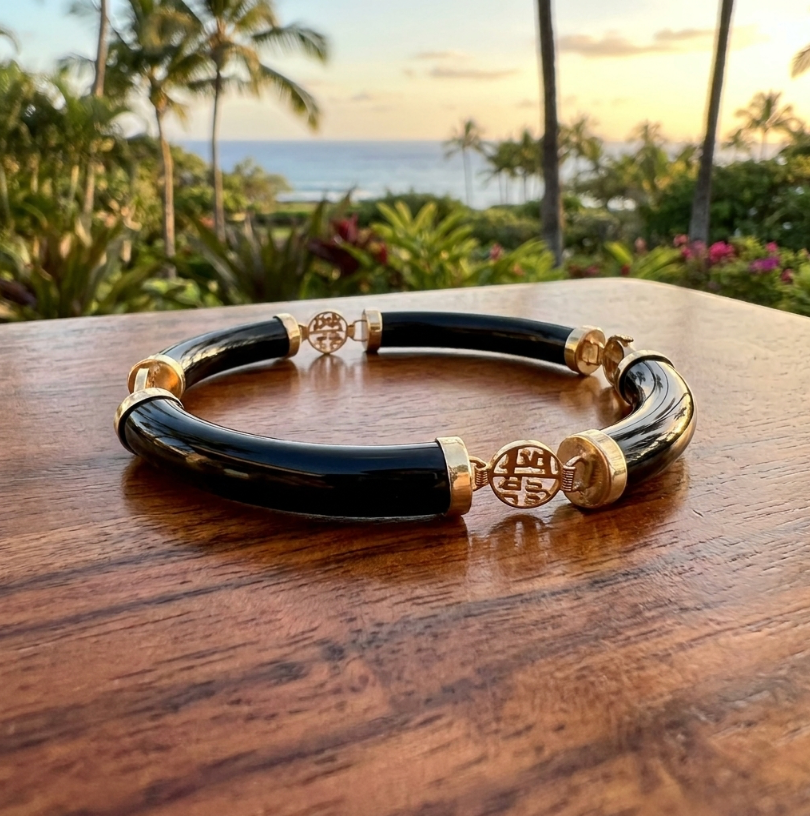 Vintage 14K Black Jade Tubular Link Bracelet
