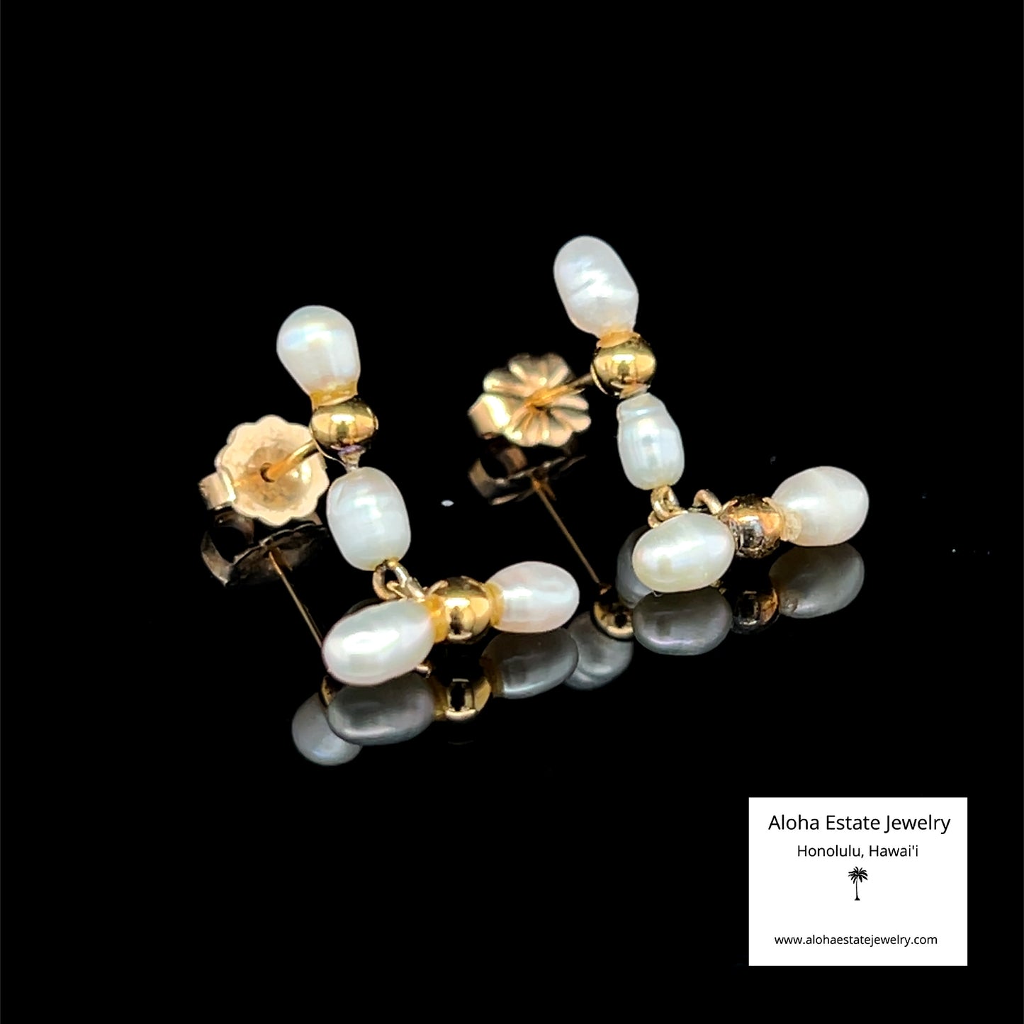 Vintage 18K Japanese Saltwater Keshi Pearls Drop Earrings