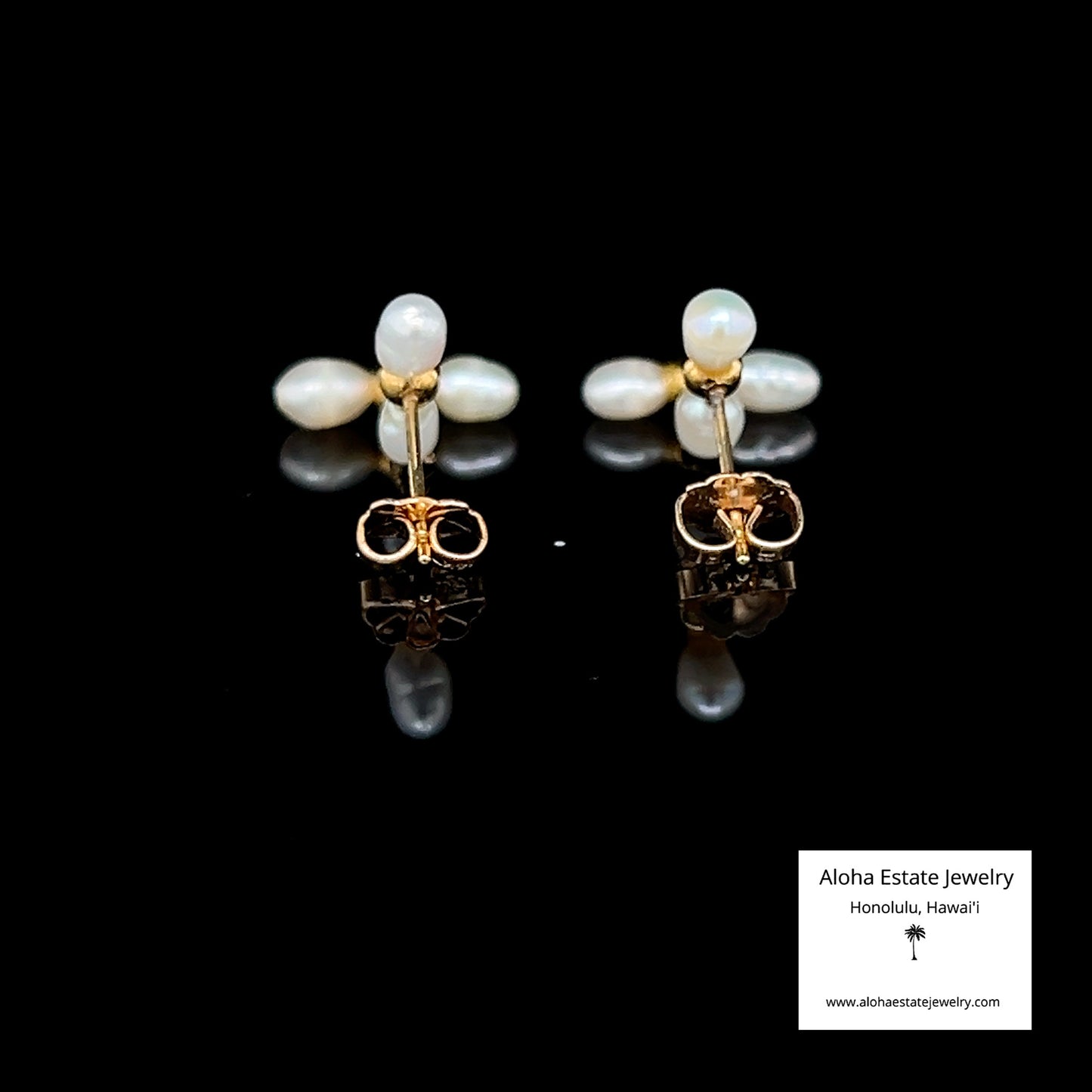 Vintage 18K Japanese Saltwater Keshi Pearls Drop Earrings