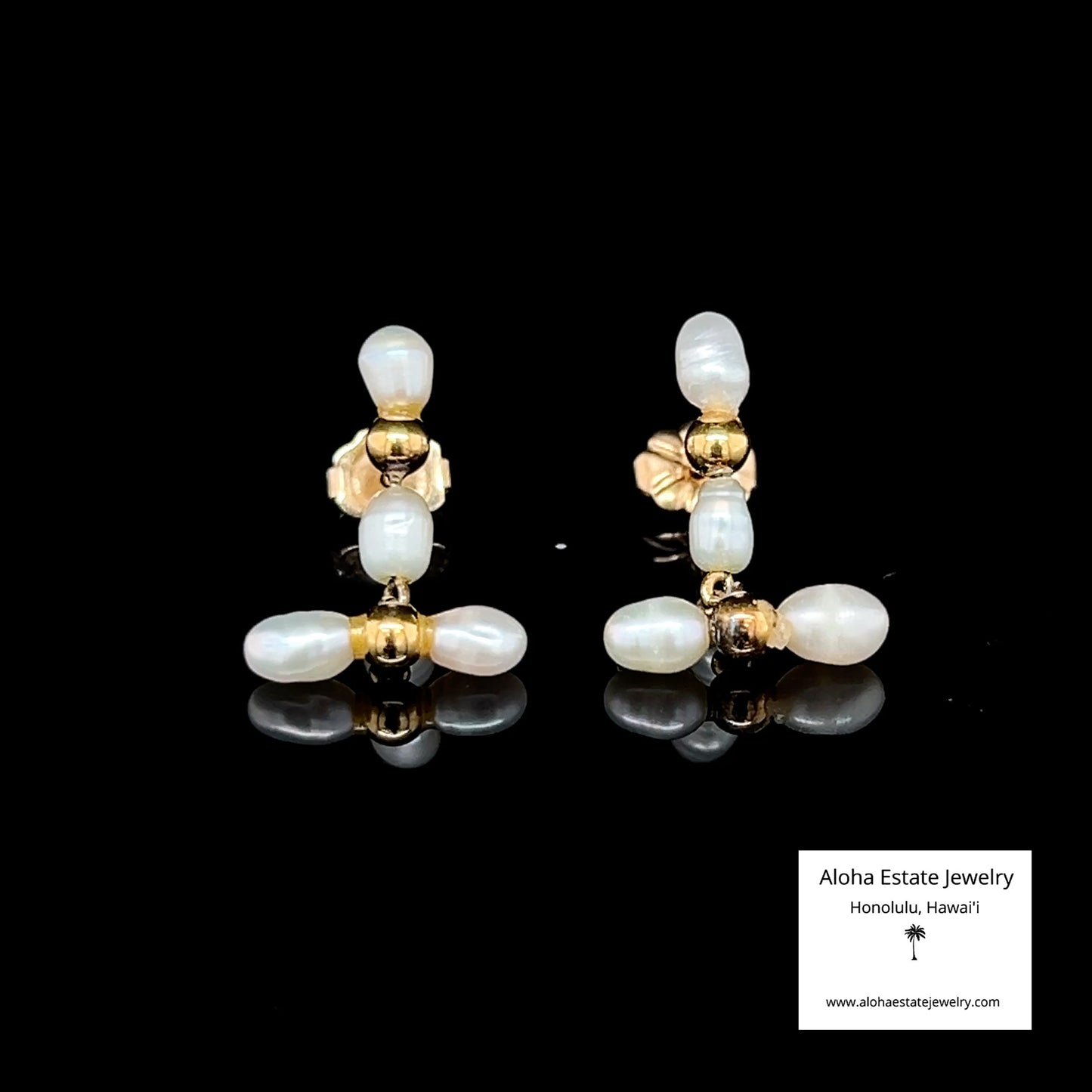 Vintage 18K Japanese Saltwater Keshi Pearls Drop Earrings