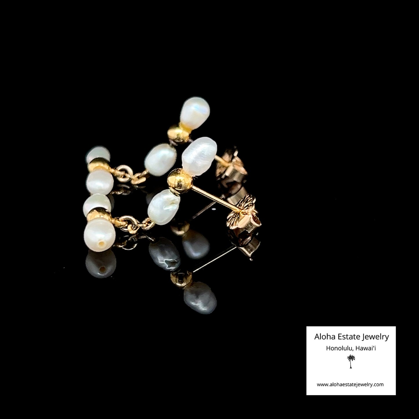 Vintage 18K Japanese Saltwater Keshi Pearls Drop Earrings